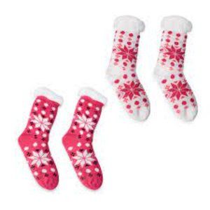 Set of 2 Pairs White and Fuchsia Snowflake Pattern with Inside Sherpa